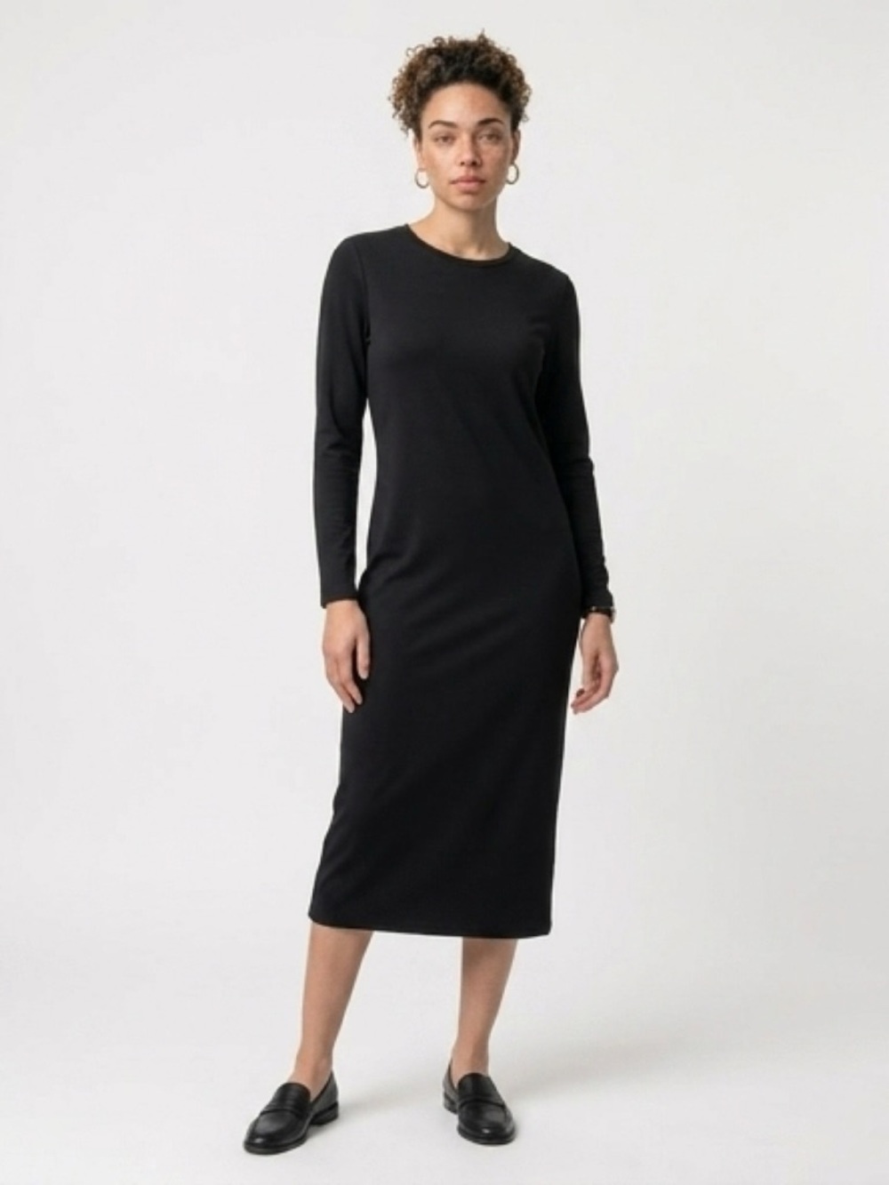 Leith Black Long-Sleeve Midi Dress